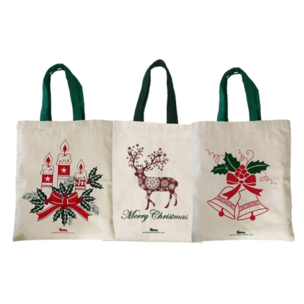 Arka Home Products Christmas Gift Bags (Canvas_Off-White_12 X 14 inch) Set of 3