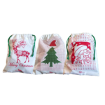 Arka Christmas Drawstring Gift Bags (Set of 3) 100% Cotton Canvas, Eco-Friendly (10 X 12 inches, off-White)